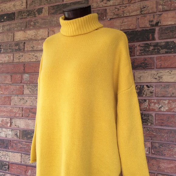 Sweaters - Mustard Yellow Long Half Open Back Sweater Med L